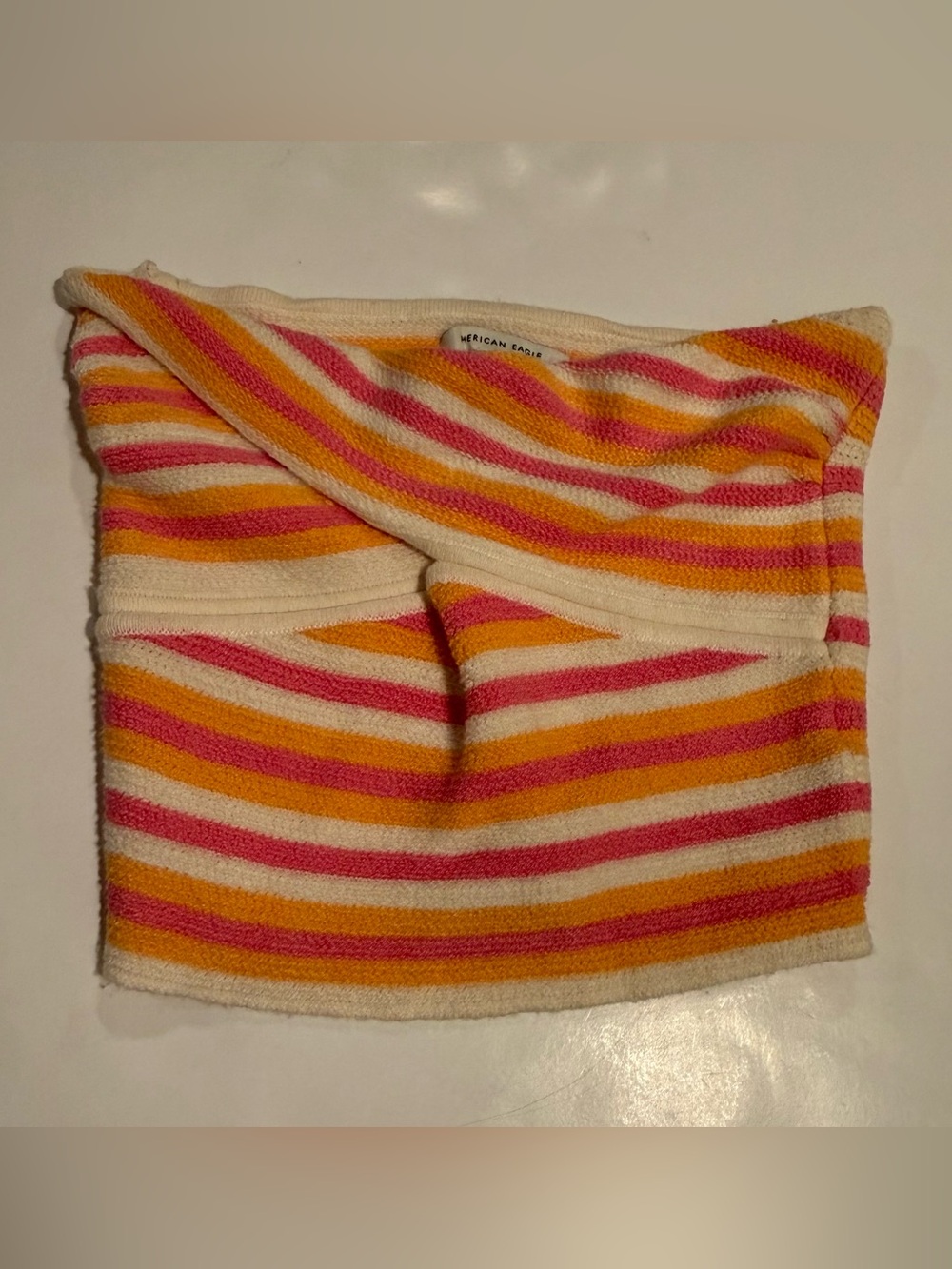 American Eagle Outfitters Cream, Pink & Orange Striped Bandeau Sweater